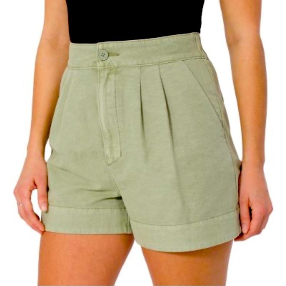 NWT Joie Faded Cactus Pleated High Rise Washed Olive Green Shorts Size Large